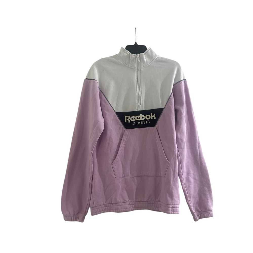 Reebok Classic Quarter Zip Pullover Sweatshirt Pastel‎ Purple White M